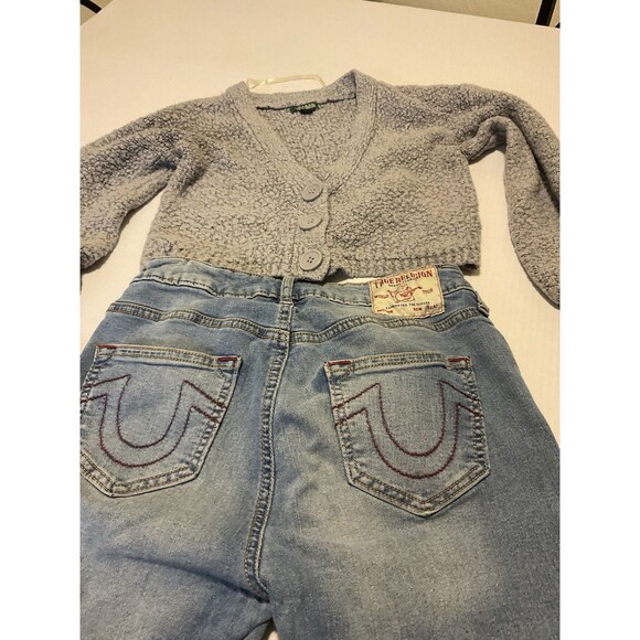 True Religion Jeans size 27 Mid rise Super Skinny Blue Wash Plus Top Gray Xs - Picture 7 of 11